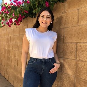 Shoulder Padded T-shirt - White